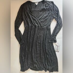 NWT Women’s Spense Dark Heather Charcoal Knit Dress size Small Faux Wrap front